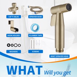 BLNSPRAYER Bidet Sprayer for Toilet, Handheld Bidet Sprayer Kit, Easy-to-Install Toilet Bidet Sprayer Set, Hand Held Stainless Steel Bidet with Adjustable Flow, Cloth Diaper Sprayer-Brushed Gold