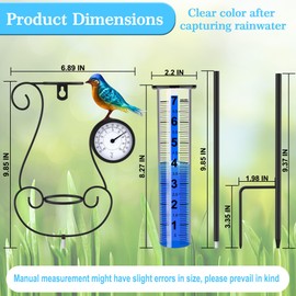 Rose Manor Outdoor Rain Gauge, Large Color Digital Rain Gauge with Metal Hummingbird and Temperature & Hygrometer, Height Adjustable, Large Capacity, for Garden, Deck, Lawn, Patio, Farm