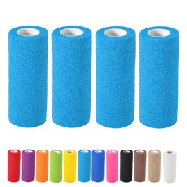4 Pack Self Adhesive Bandage Wrap, 6 in x 5 Yards Non-Woven Self Adherent Cohesive Bandage, Vet Wrap Wound Tape for Thumb Finger Wrist Knee Ankle, Blue