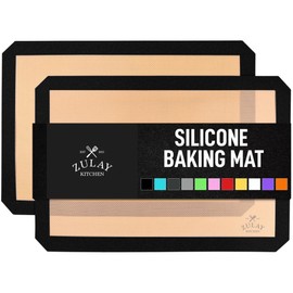 Zulay Kitchen 16.5"x11.6" 2-Pack Silicone Baking Mat Sheet - Reusable Silicone Baking Sheet - Easy & Convenient Nonstick Baking Supplies - Silicone Mats for Baking - Baking Mat For Oven - (Black)