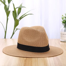 Moxamo Panama Hat Men Women Straw Hat Sun Hat Large Brim Foldable Peaked Cap Wide Brim Summer Hat Sun Protection Sports Beach Hat Summer Hat for Beach, brown