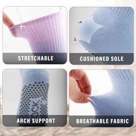 Fiohiros 4 Pairs Pilates Socks Seamless Design for Yoga, Pilates and Dance, Breathable and Supportive (AU, Alpha, One Size, Regular, Regular, blue+green+water-blue+yellow)