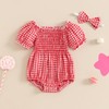 Newborn Baby Girl Summer Clothes Short Puff Sleeve Plaid Bubble