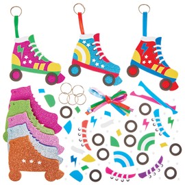 Baker Ross FN074 Roller Skate Mix and Match Keychain and Bag Tag Sets - 8 Pack Keychain Craft Kits for Kids