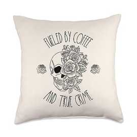 Fueled By Coffee And True Crime Lover Gifts Women Fueled by Coffee and True Crime Podcast Serial Killer Women Throw Pillow, 18x18, Multicolor