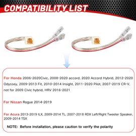 RED WOLF Car Dash Tweeter Speaker Wiring Harness Select for 2008-2020 Honda Civic Accord, 2009-2014 Acura TL RDX Dashboard Audio Sound System Update Plug & Play 2PCS