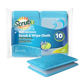 Scrub and Wipe Cleaning Sponges [10 Pack] – SCRUBIT Dual Sided Scouring Pad and Sponge - Reusable Kitchen Scrubbing Sponges for Dishes, Pots, Pans Utensils & Non-Stick Cookware (Blue)
