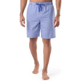 IZOD Men's Poly Rayon Drawstring Sleep Lounge Short, Blue/White Plaid, Large