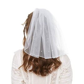 CICILIAYA Bridal Veil, Short Pearl Veil, Elegant Bridal Tulle with Comb, Wedding Veil, Short Veil for Hen Party, Wedding Accessories, Veil, White