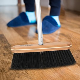 Superio Kitchen Broom Premium Black Tampico Bristles, with Grey Metal Handle, Heavy Duty Household Broom - Easy Swiping Dust and Wisp, Home, Kitchen Bedroom, Lobby, Floors and Corners