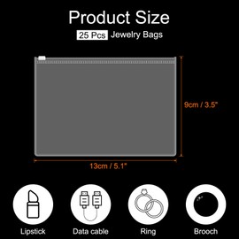 sourcing map 25pcs PVC Jewelry Bags, 5.1 x 3.5 Inch Self Seal Jewelry Pouches Clear Zipper Bag Transparent Plastic Lock Bag for Necklace Ring Earring Bracelet Storage Sales Packaging