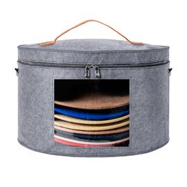 Large Hat Storage Box, for Women & Men, Large Round Hat Boxes, Foldable Felt Hat Boxes with Lids, Carrying & Storing Various Types of Hats, Hat Storage Container with Handle Zipper (Light gray)