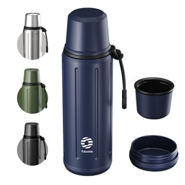 Heater Vacuum Flask for Hot Drink 1L (72 hrs Cold & 48 hrs Hot) Tea Thermal Cup with Removable Base and Filter Coffee Flask 304 Stainless Steel Bottle for Travel Office and School(Dark Blue)
