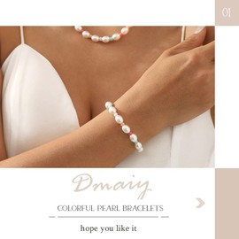 Dmaiy Stretch Pearl Bracelet Colorful Beaded Bracelets Boho Chunky Pearl Bracelet Strand Jewelry for Wedding Bride Party Gift