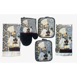 Home Collection Bistro Chef 5Pc Value Pack Kitchen Set 2 DishTowels 2 PotHolders 1 Oven Mitt NWT