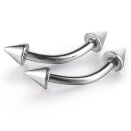 Feilok 2pcs Stainless Steel Eyebrow Lip Bars Ear Tragus Thread Earrings Curved Barbell Straight, Silver Color, One Pair