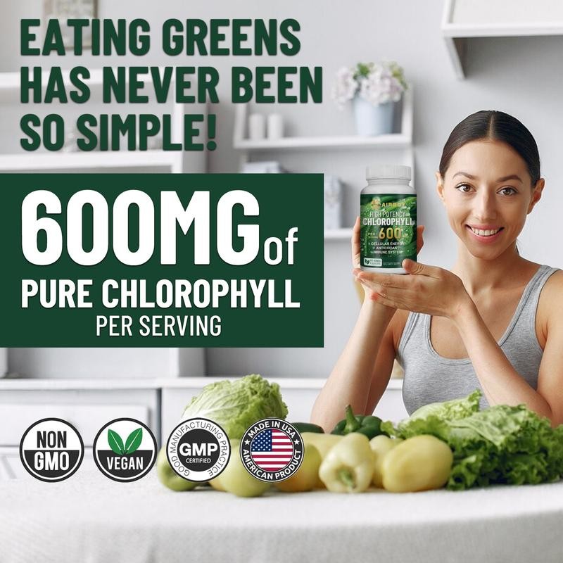 AIRBOY Chlorophyll 600 mg - Highly Bioavailable Chlorophyllfor Energy, Immune