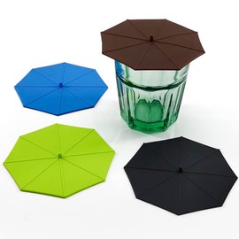 Luzen 4Pcs Universal Silicone Cup Covers, Creative Umbrella Design, 4 Colors, Blue, Black, Green, Coffee, 10.5cm/4.13inches, Home Office Use