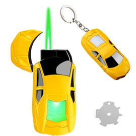Torch Sports Car-Shaped Butane Lighter, Adjustable Windproof Flame, Refillable Jet Green Flame Lighter for Gifts, Outdoor, Men (Yellow)