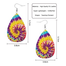 Vosach Swirl Pattern Fashion Leather Teardrop Ear Rings Colorful Yellow Purple Orange Blue Red Tie Dye Leather Leaf Earrings Jewelry For Women Friends
