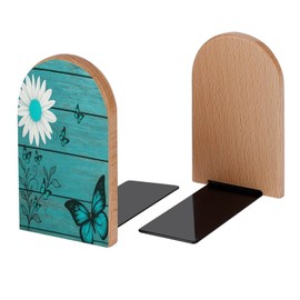 Butterflies Sunflower in Wooden Book Ends Decorative Wood Bookends for Shelves Kids Room Desk Home Office Book Stoppers for Magazines,Books, DVDs, 1 Pair/2 Pieces(5x3.1 in)