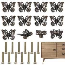 AHANDMAKER 12 Pcs Vintage Butterfly Cabinet Knobs Antique Bronze Decorative Drawer Pulls for Dresser Wardrobe Jewelry Box Nightstand Retro Animal Designed Furniture Hardware with Iron Screws