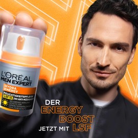 L'OrÃ©al Men Expert Gesichtspflege mit LSF 15, Feuchtigkeitscreme mit Sonnenschutz, Mit Guarana und Vitamin C, Hydra Energy Feuchtigkeitspflege 24H Anti-MÃ¼digkeit, 1 x 50 ml