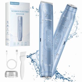 Akunbem Bikini Trimmer for Women,  Electric Shaver and Razor Rechargeable 2-in-1 Body and Facial Hair Removal Double Head for Painless Trimming of Pubic Face Underarm Legs, IPX7 Waterproof,Blue