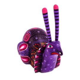 NOVICA Floral Hand Painted Purple and Pink Wood Alebrije Snail Sculpture, Oaxaca Snail'
