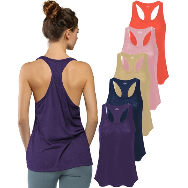 Women's 5 Pack Everyday Flowy Burnout Racer Back Active Workout
