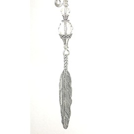 Long, Detailed Silvery Feather with Reflective Faceted Crystal Clear Glass Ceiling Fan Pull/Light Pull Chain