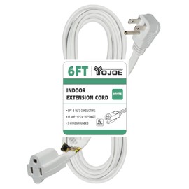 YOJOE Indoor Extension Cord, Flat Plug 3 Prong Grounded 13A Power Extension Cord, 16 Gauge Heavy Duty 6 ft White Flat Plug Extension Cord for Home, Office, 16/3 SPT-3 UL Listed