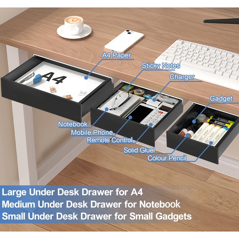 SVNNELP Under Desk Table Drawer Storage Organizer,3 Pack Large &