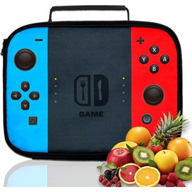 Bolsas de almuerzo para niños, lonchera de videojuegos, lonchera reutilizable, bolsa de gran capacidad para la escuela, trabajo, picnic, viajes (Rojo y azul)
