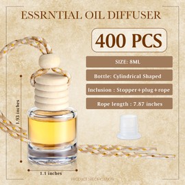 Zubebe 400 Pcs Hanging Car Air Freshener Diffuser Bottles Empty Bulk 8ml Clear Glass Essential Diffuser Oil Pendant Bottle Refillable Automotive Aromatherapy Fragrance Perfume Containers, Cylindrical