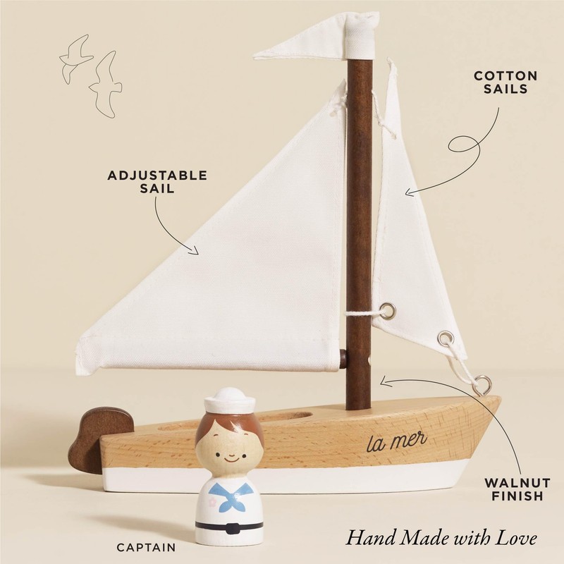 Le Toy Van Wooden Sailing Boat & Captain, Fuel Imagination
