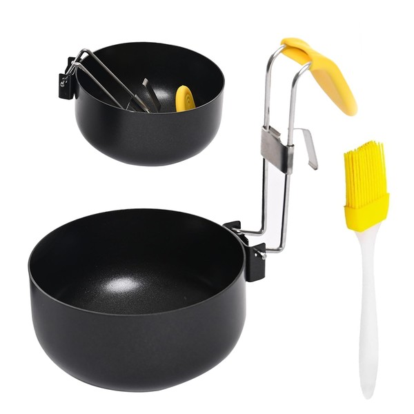 2 PCS Poached Egg Pan & 1 Brush Set, Non-Stick