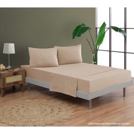 Venice Home 100% Cotton Flat Top Sheet Only - T-Shirt Fabric Jersey Knit - Extra Soft - Wrinkle Free - Machine Washable - Easy Fit - Breathable - Comfy (Beige, King/Cal. King)