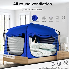 Bed Tent,Portable Privacy Sleeping Bed Canopy,Blackout 90% Drapes for Kids and Adult,Twin Size Indoor Space Tent with Breathable Large Mesh Windows
