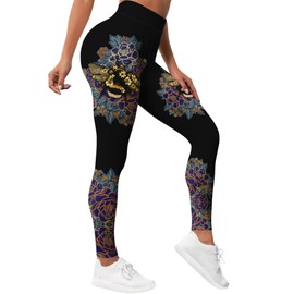 HIVICHI Printed Bee Floral Leggings for Women Crazy Pattern High Waisted Workout Yoga Pants, Large, WLG-029998