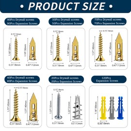 660pcs Self-Drywall Drilling Anchors with Screws, 5 Different Expansion Sizes Screw Set, Zinc Plated Steel Dry Wall Screws no Drilling Required, Easy to Install