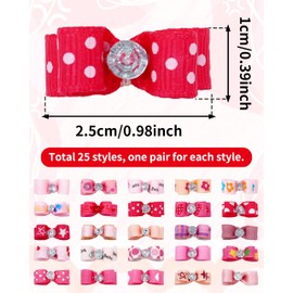 PET SHOW 50 Pack Mini Pink Dog Hair Bows with Rubber Bands for Small Dogs Girl Female Ribbon Rhinestone Assorted Dog Puppy Yorkie Grooming Tiny Topknot Red Hair Accessories