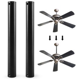 Verdanzia 2 Pcs Ceiling Fan Downrod, 12 Inch Black Ceiling Fan Extension Downrod, 1 Inch Diameter Universal Downrod for Various Fans, Not Threaded