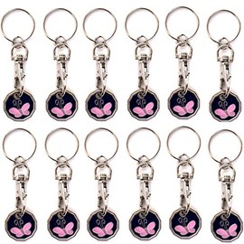 Pack of 12 x Shopping Trolley £1 Token Coin Keyring for Shop Trolley Locker etc - New £1 Coin 12 Edge Shape (12 x Butterfly)