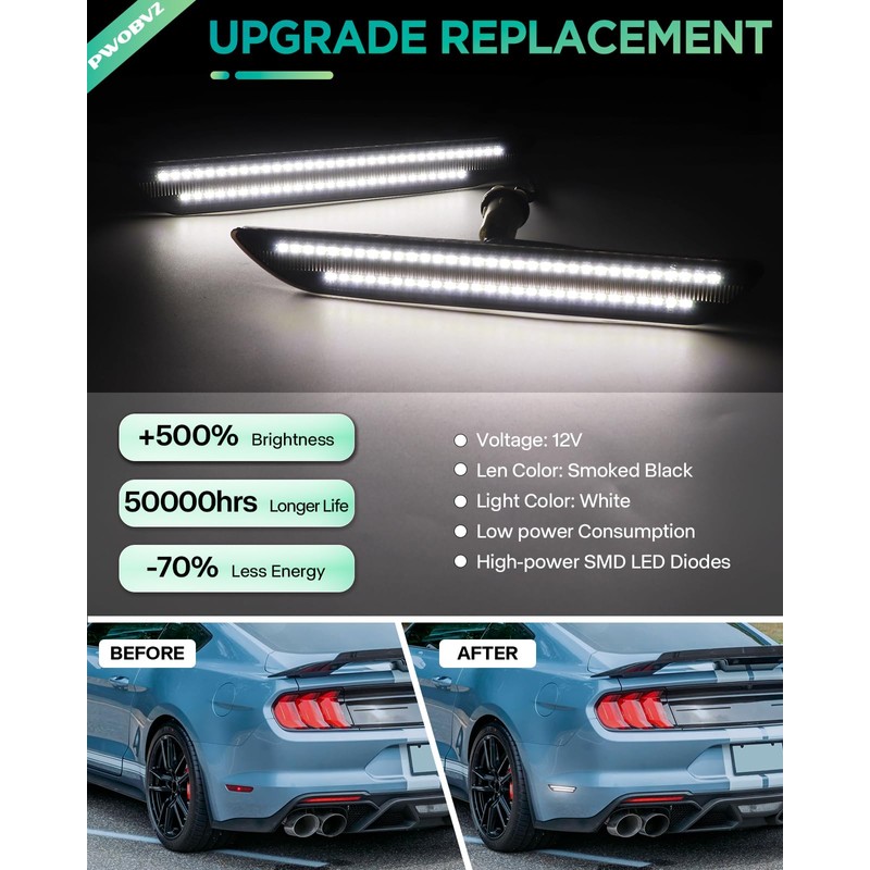 Rear White Side Marker Lights for Ford Mustang 2015 2016