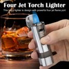 FLABOX Four Jet Flame Torch Lighter with Punch and Holder,