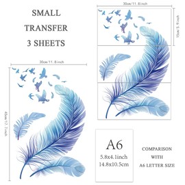 OLYCRAFT 3pcs/Set Feather Rub on Transfers for Furniture and Crafts 30x15cm Bird Decor Transfer Stickers Feather Rub on Decals for Wood Furniture Scrapbooking Home Decorations
