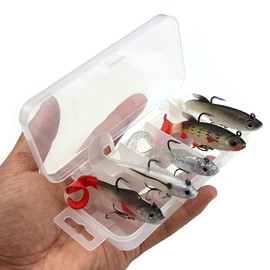 Soft Plastic Lures Set, 5 Pieces Fishing Lure Jig Head with T Tail 3D Eyes Imitation Fish Baits Swimbait for Trout Perch Pike Fishing, 8-9cm/ 9-14g