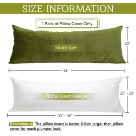 StangH Soft Velvet Body Pillow Covers - Olive Green Body Pillow Pillowcase for Babies Pregnancy All Seasons Suitable for Bed/Couch/Sofa/Reading/TV, 20 x 54-inch, 1 Piece