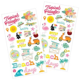 Beach Stickers for Scrapbooking - Cute Scrapbook Tropical Sticker with Seashell, Aesthetic Summer Designs - Beachy Embellishments for Travel Planner, Photo Album, Vacation Journal - Total 2 Items